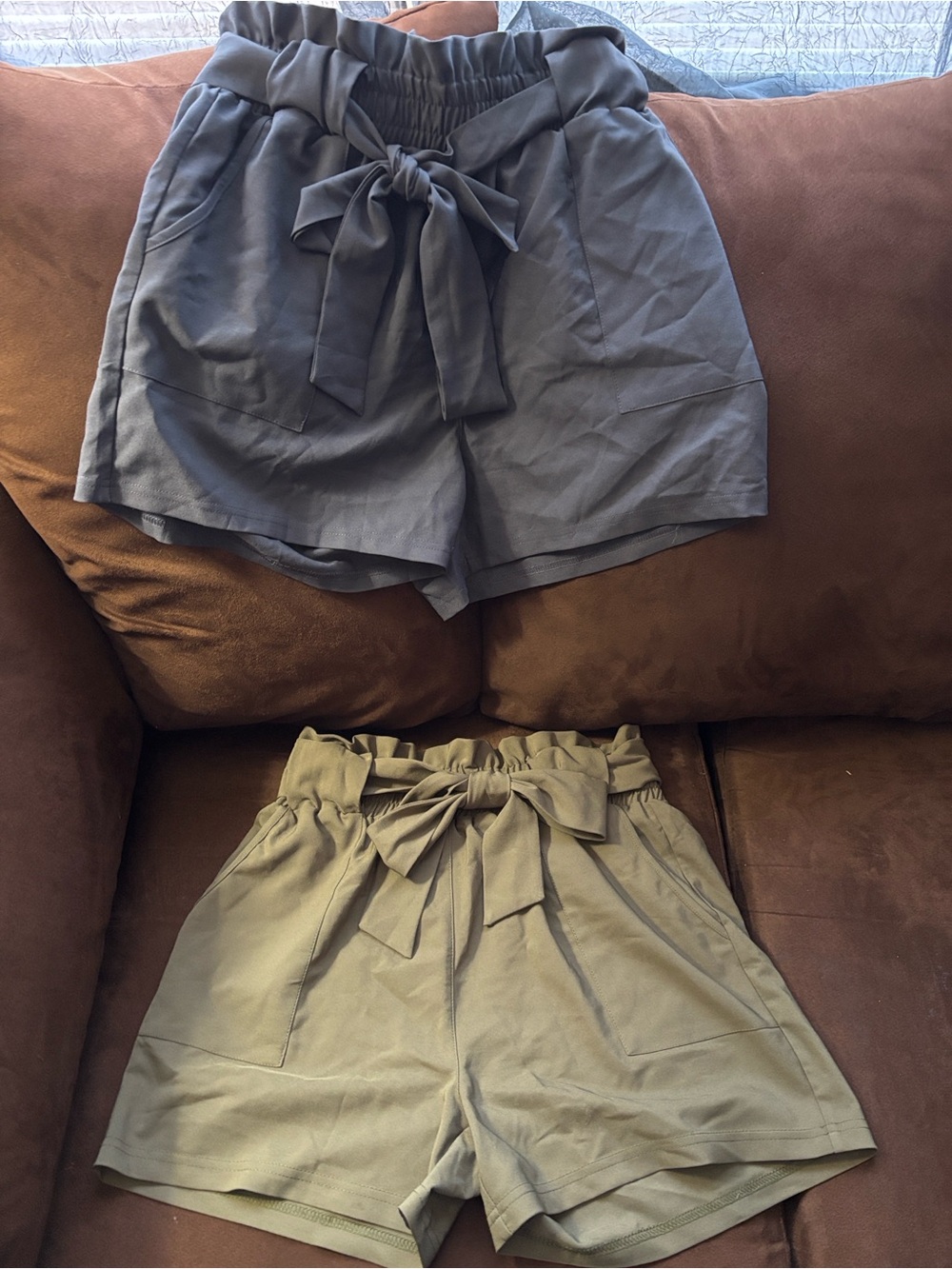 Grace Karin Shorts with Tie - Gray & Olive size M